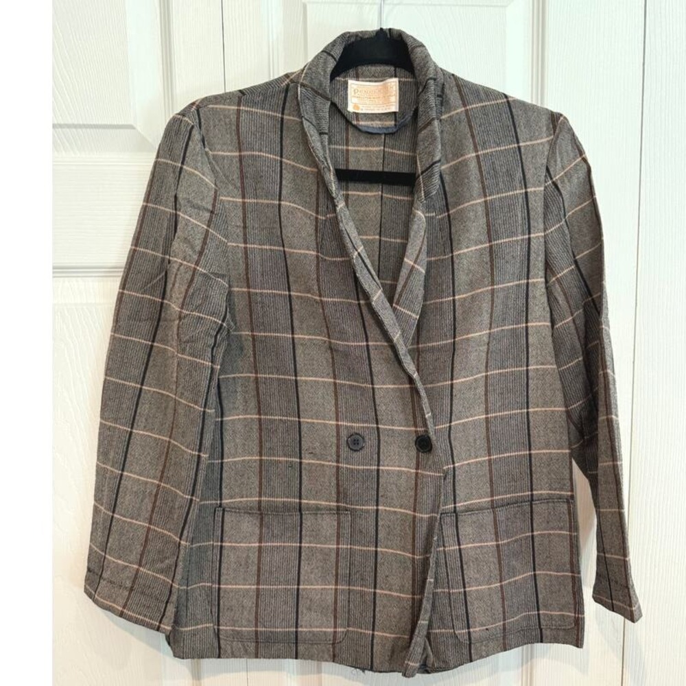Vintage Pendleton Womens Wool Plaid Blazer Jacket Classic Preppy Two Button
